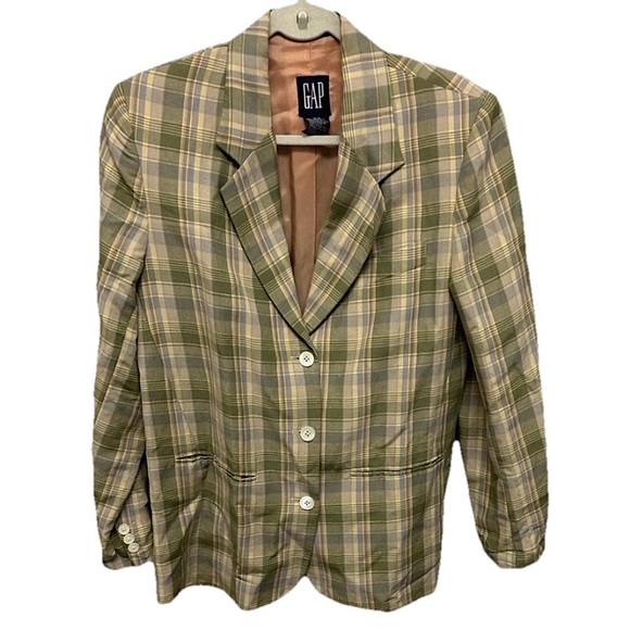 GAP Jackets & Blazers - GAP Womens Plaid Linen Vintage Blazer Office Jacket Size Medium Retro Preppy 90s